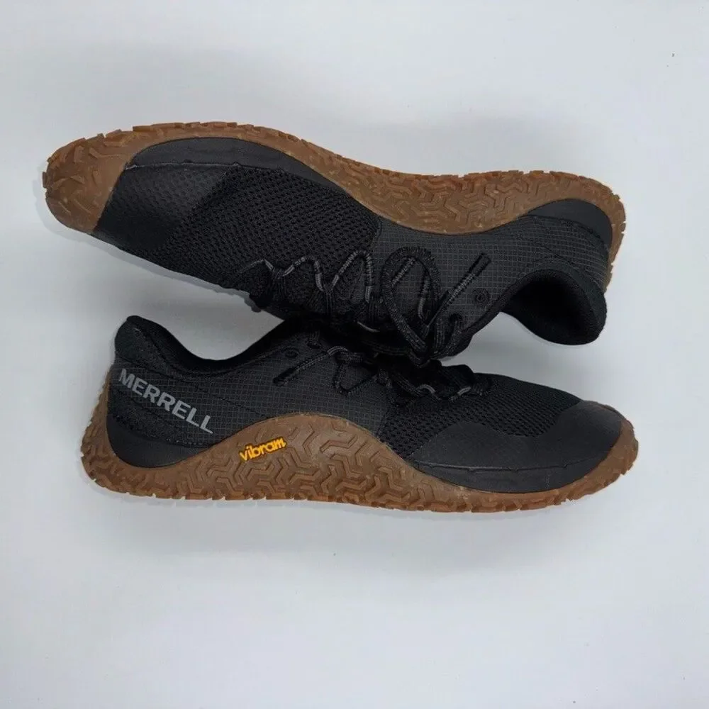 Merrell Mens 10 Black Trail Glove 7 Barefoot Running Shoes Vibram Gum Sole J0676
